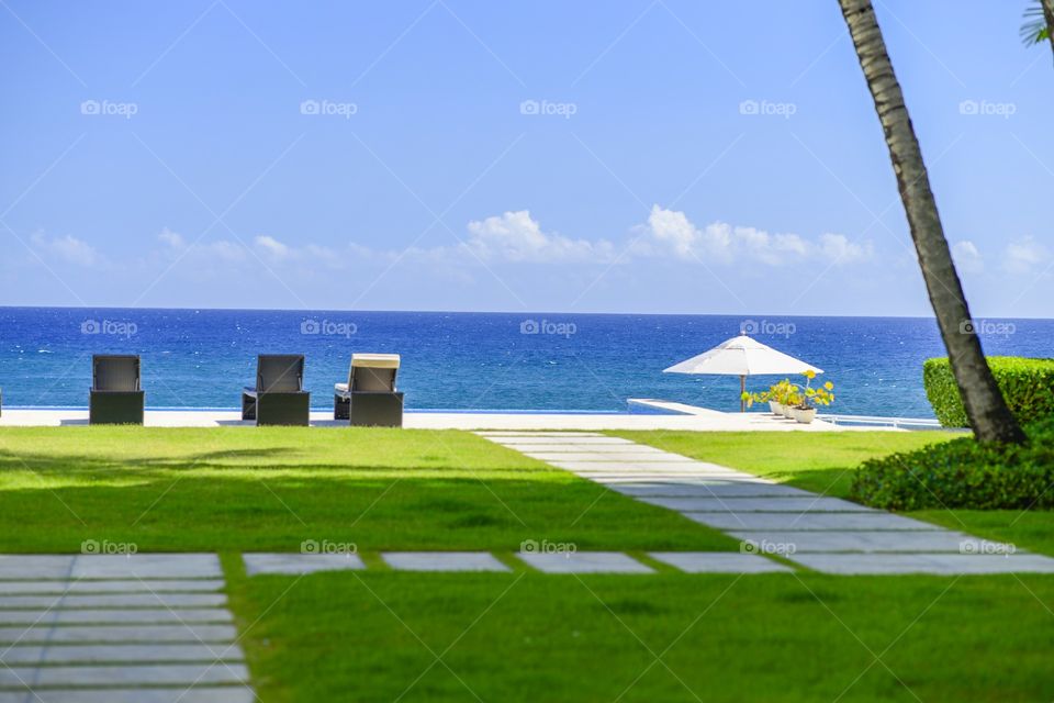 blue ocean beach front tropical view