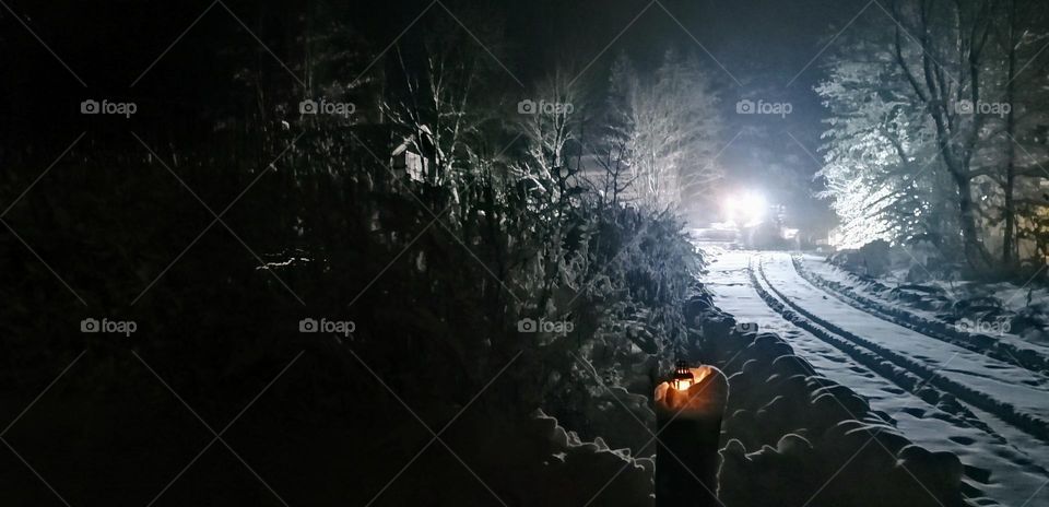 Snowplough on a winter night