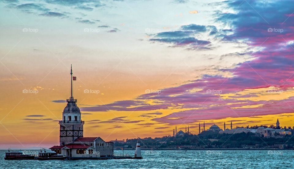 The Maiden's Tower with fascinating Istanbul silhouette