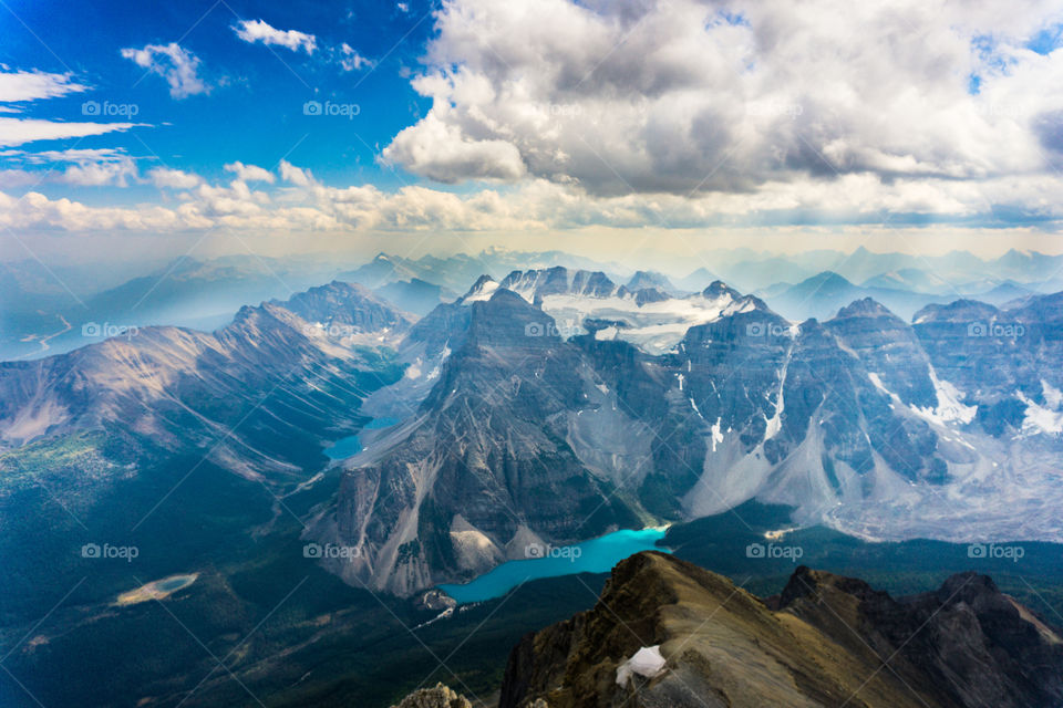 The view from the hike to the top of Mount Temple, Banff, Alberta, Canada.