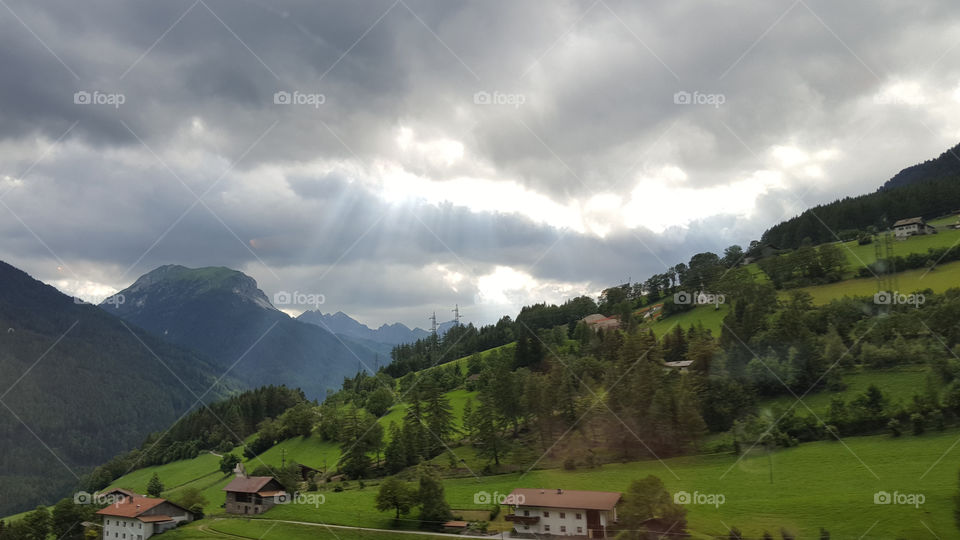 Sunrays over mountain