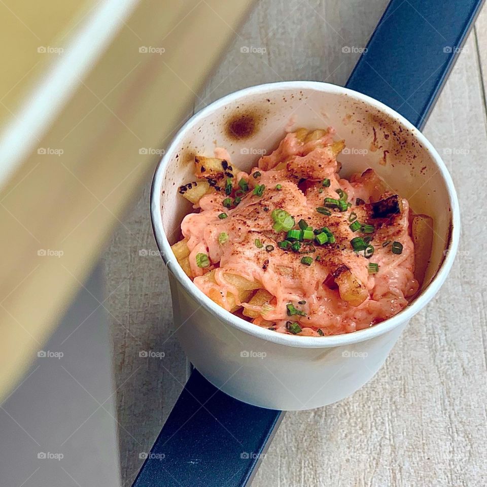 Mentaiko feast with salmon, spicy chicken, tamago and fries 