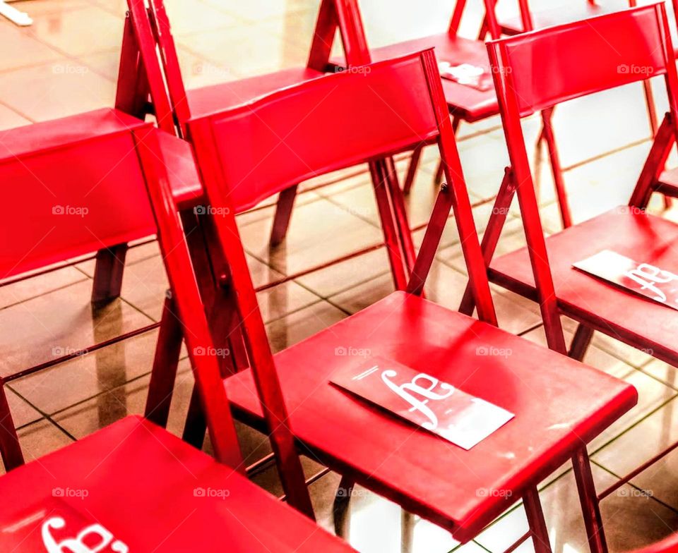 rows of red chairs
