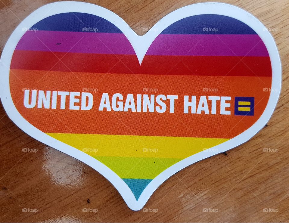 United Against Hate, Equal Rights, magnet, sticker,  pride heart