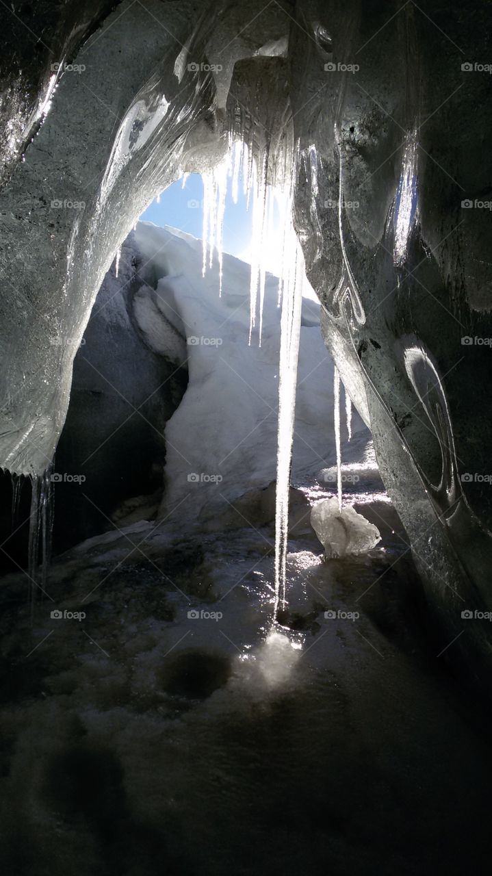 Coming out of a glacier in Iceland