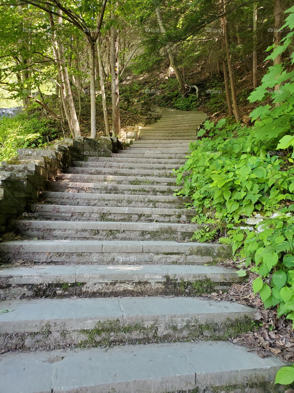 when the mountain is too steep a stone path will take you uphill on a hike at Buttermilk Falls State Park, in Ithaca.