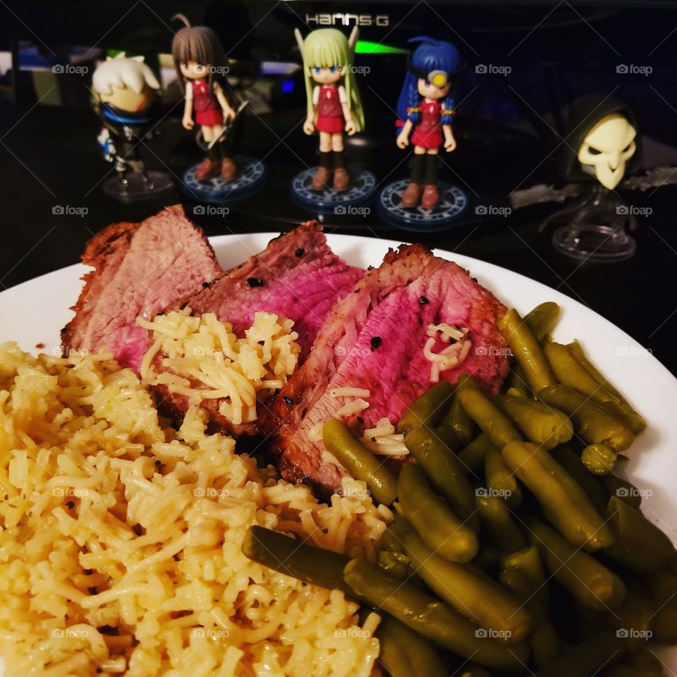 Home cooked tri-tip and anime