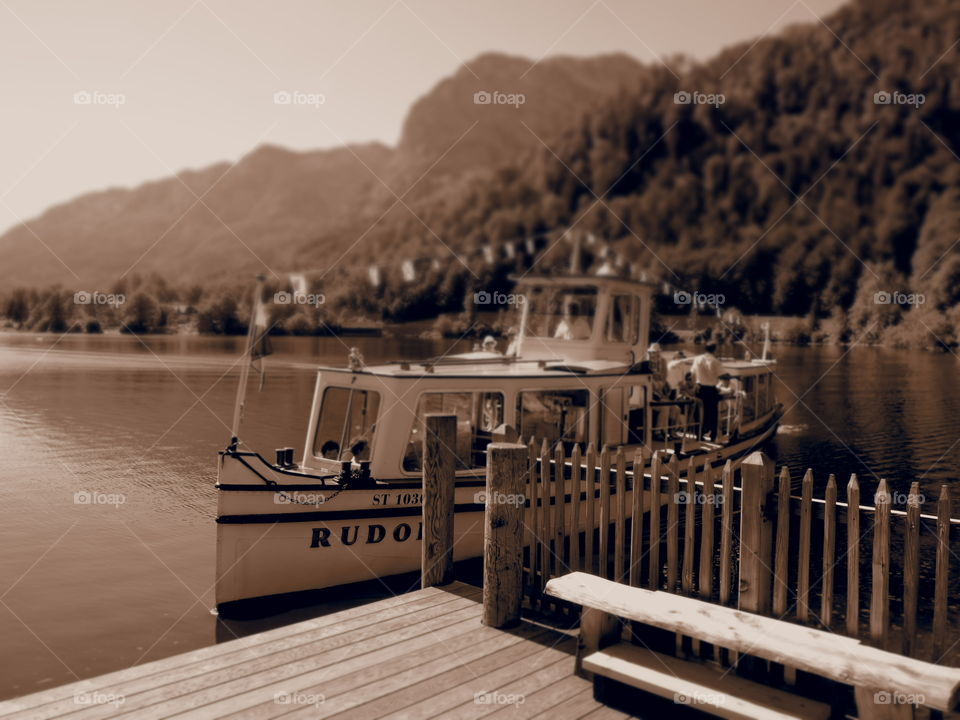 Ship on a lake [sepia]