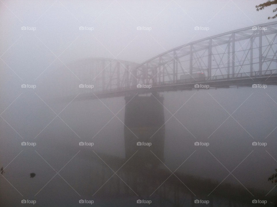 gray river bridge fog by jdgnsag