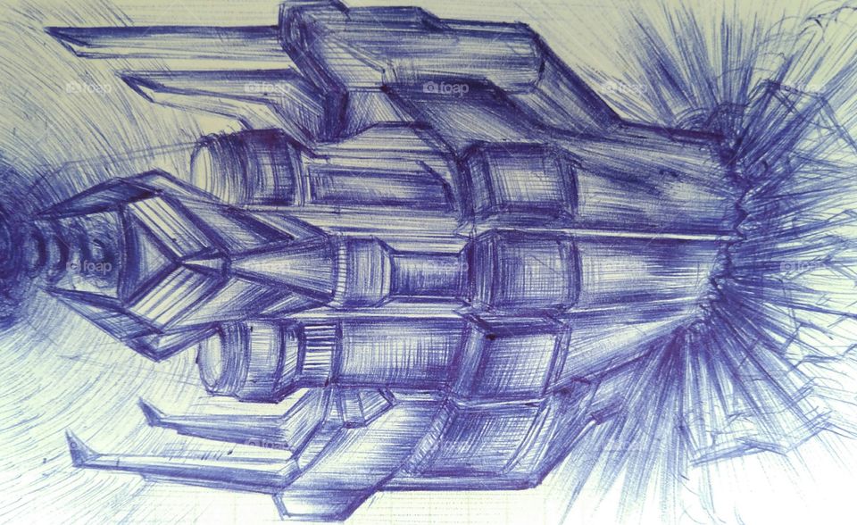 Galactic starship cheap pen drawing