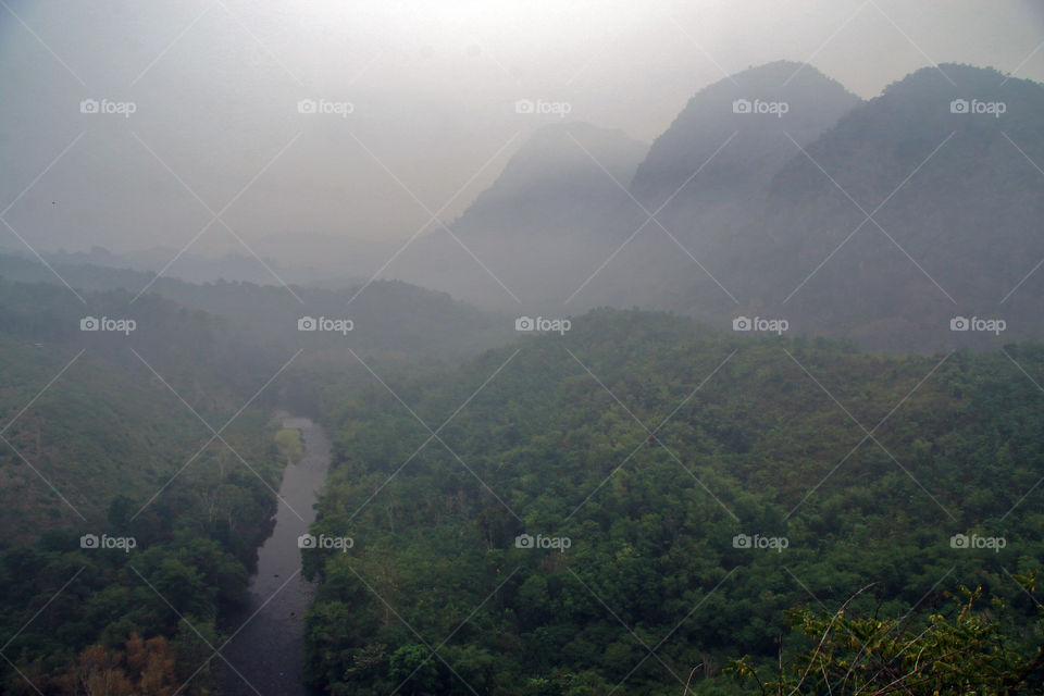 Cloudy, foggy morning at Loksado, South Borneo, Indonesia.