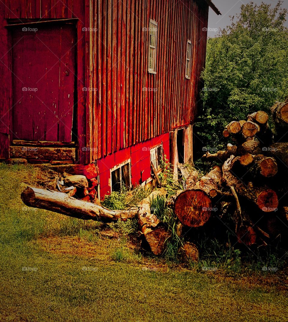 barn with logs