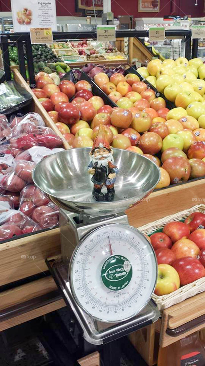 Gnome at the produce dept. Gnome visits the produce department of the local grocery store