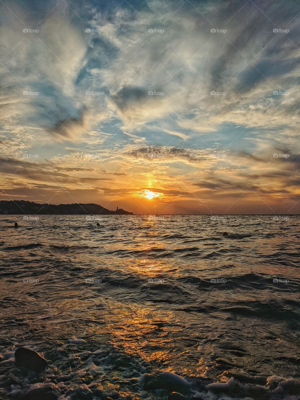 Wonderful sunset on the Adriatic Sea in Slovenia.