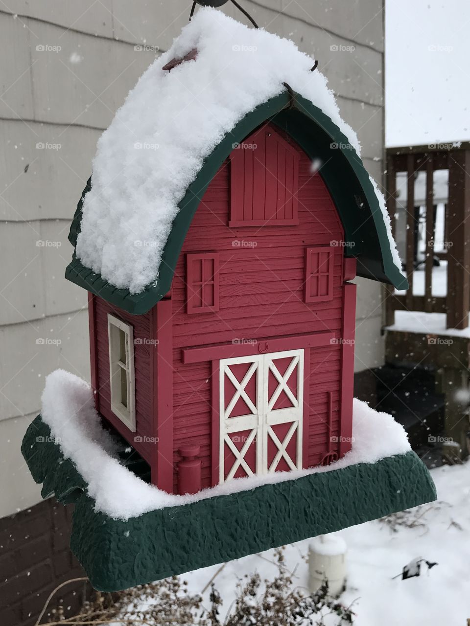 Snowy barn bird house
