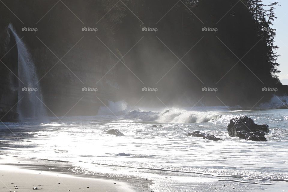 Waterfall above the ocean 