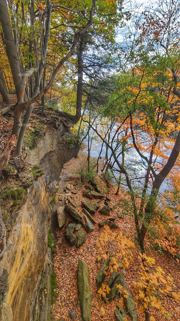 Looking down the cliff to the river