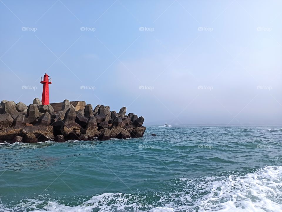 Looking over the dock on a boat.