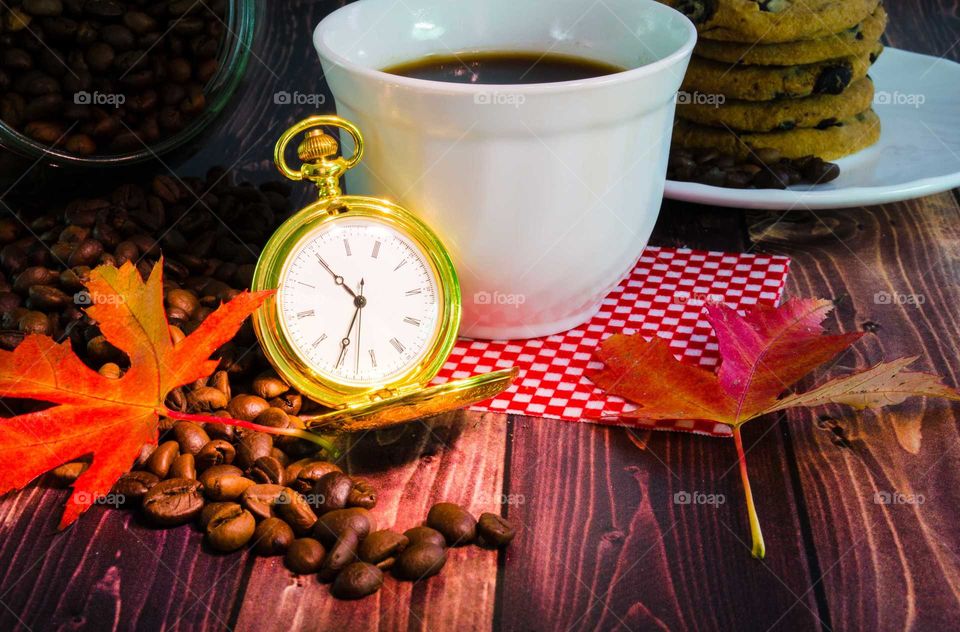 coffee been still life on wooden background