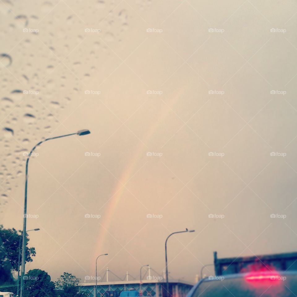 rain . a rainbow appeared