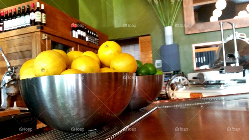 Cocktail Hour. My brother was hired as Bar Manager to open Hamlet in Portland. Fresh fruit for cocktails & a classy ham slicer too.