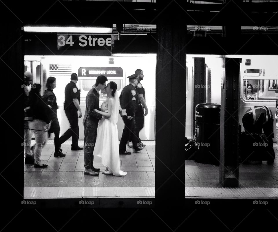 Wedding on the subway platform 