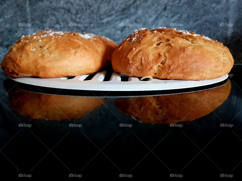 Reflection of bread on ceramic glass