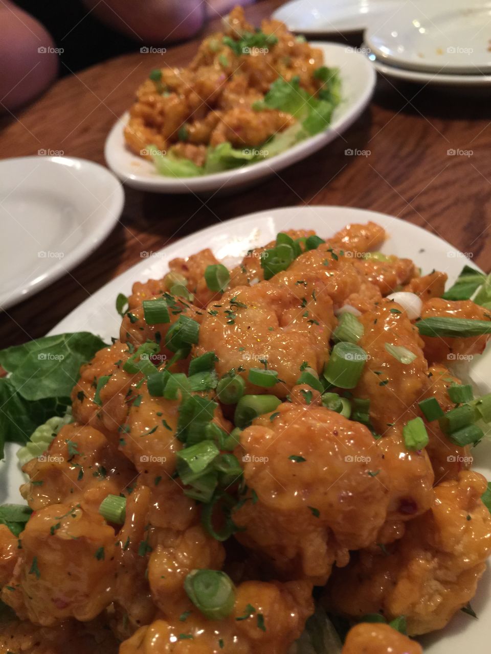 Plates of shrimp. Shrimp appetizer at a local restaurant 