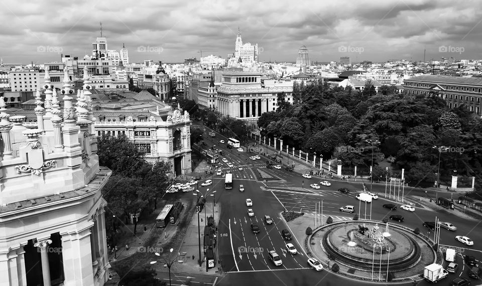 Panoramic view of Madrid downtown an Cibeles Square 