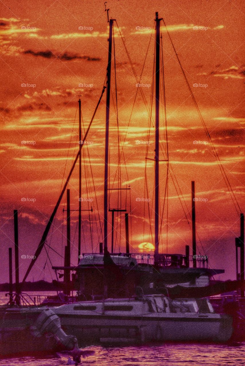 sunset at the lake marina