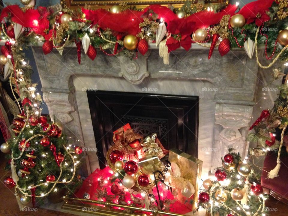 Fireplace decorated for Christmas 