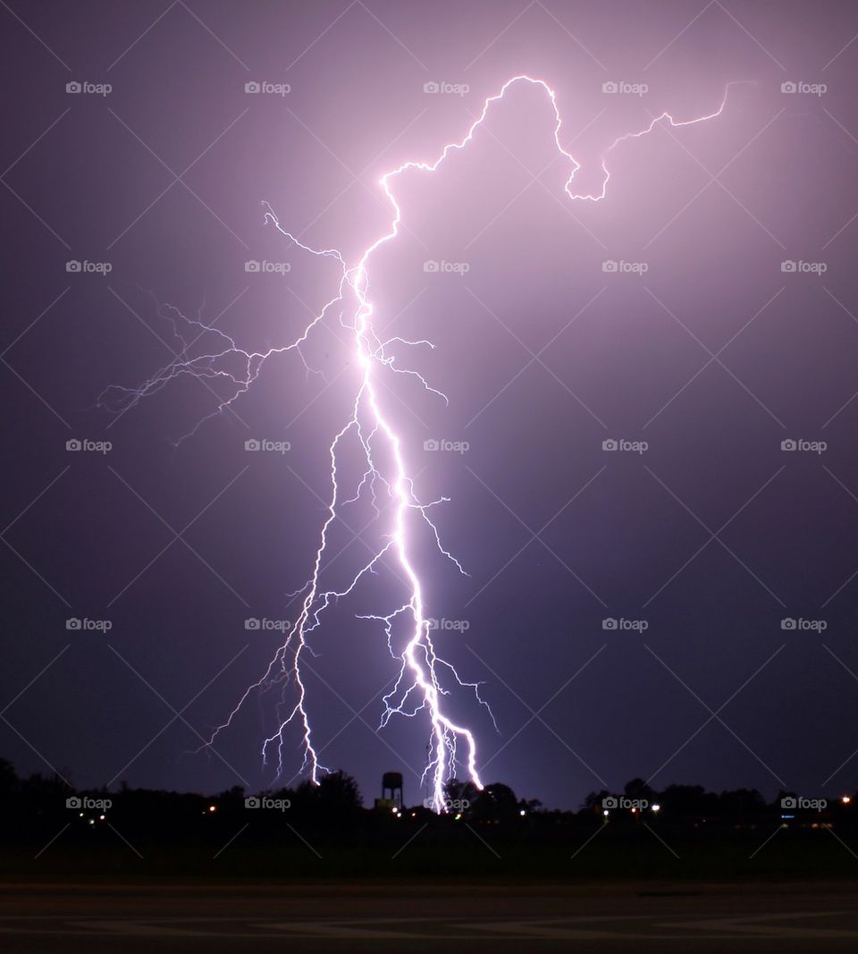 Lightning in sky at night