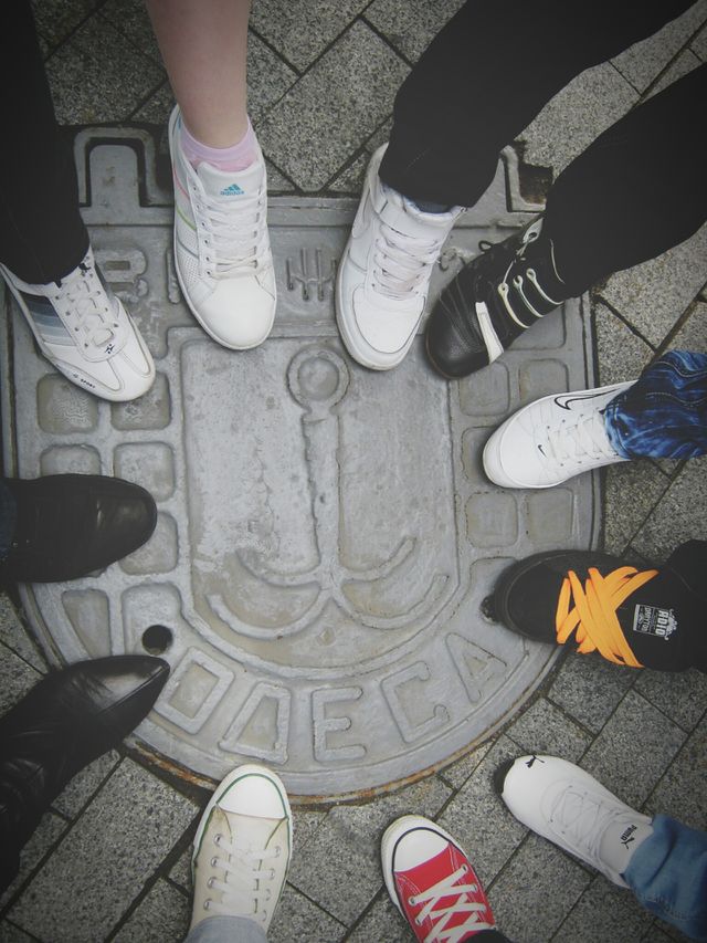 Friends are travelling. Friends are travelling and come to Odessa, Ukraine. Check in. Shoes on point