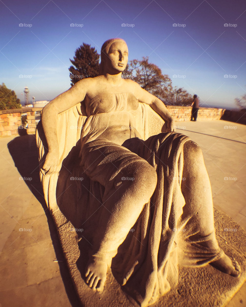 Stone sculpture Serenidad (1928) by Josep Clarà at Miramar, Barcelona