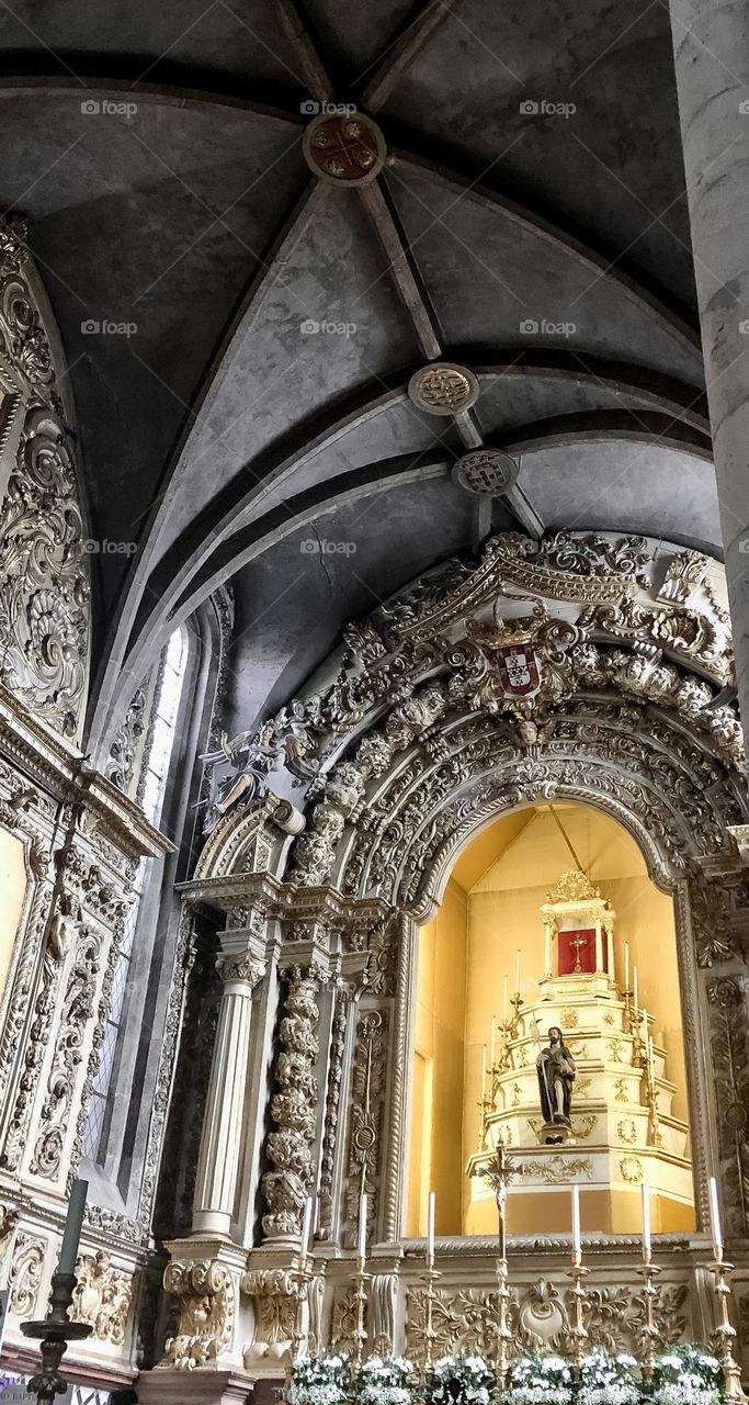 The ornate interior of Igreja de São João Baptista, Tomar, Portugal 