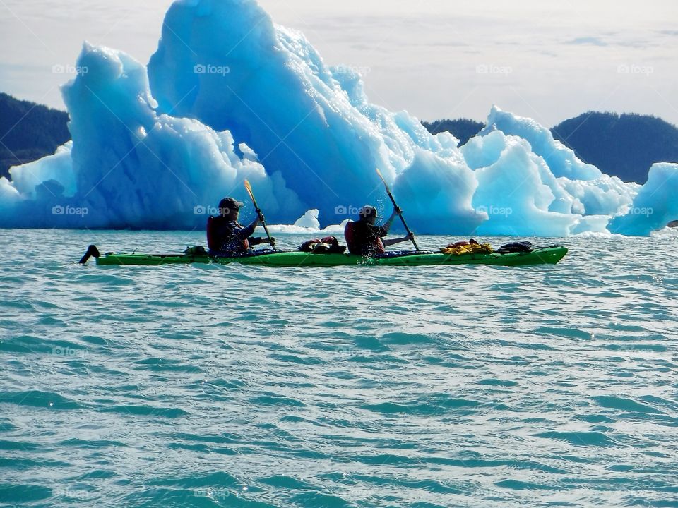 Sea kayaking amongst glacial icebergs in Prince William Sound 