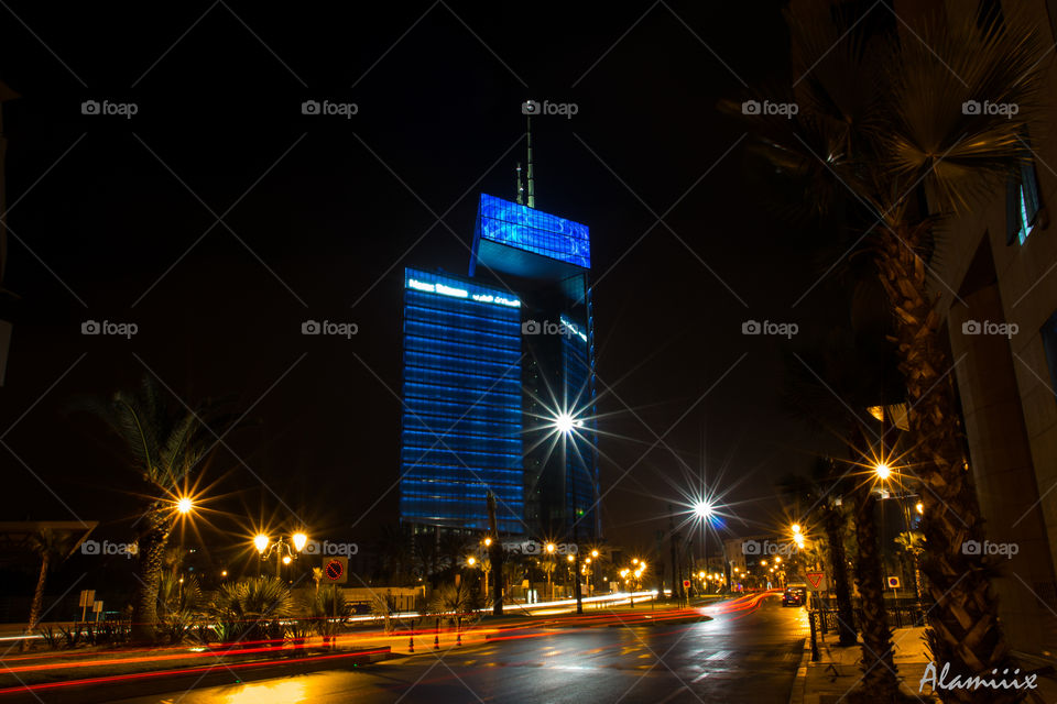Maroc Telecom Tower - Rabat street by night Morocco