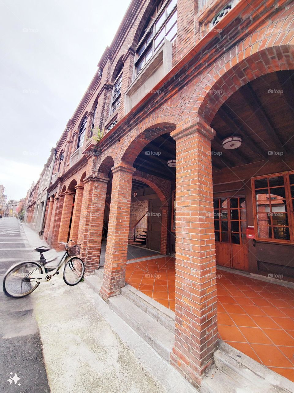Retro red building on Dihua Street in Taipei