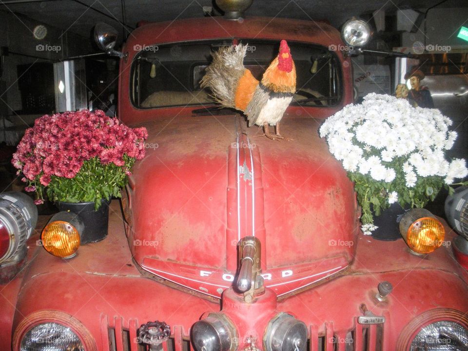 Fire truck in barn