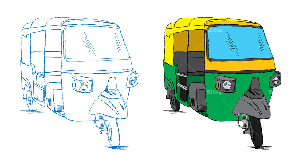 Indian three wheeler auto rickshaw illustration