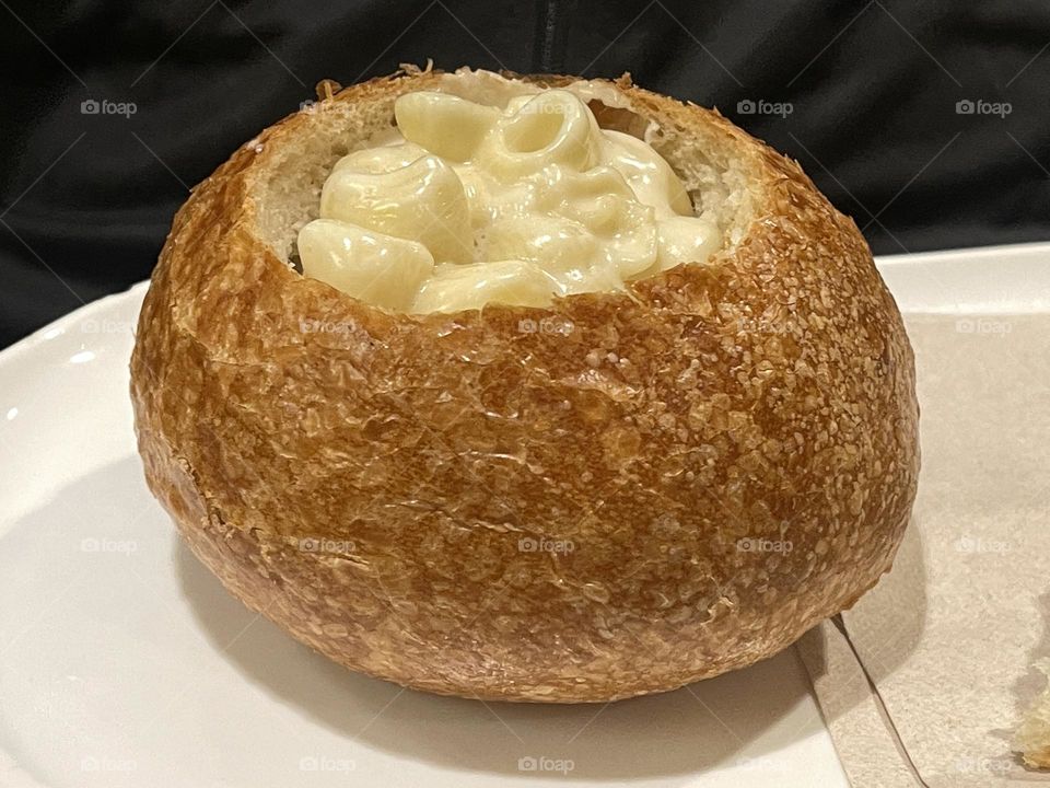 Dinner: Mac and cheese in the bread.
