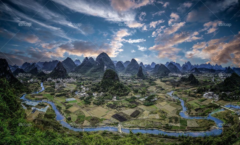 High angle view of agricultural landscape