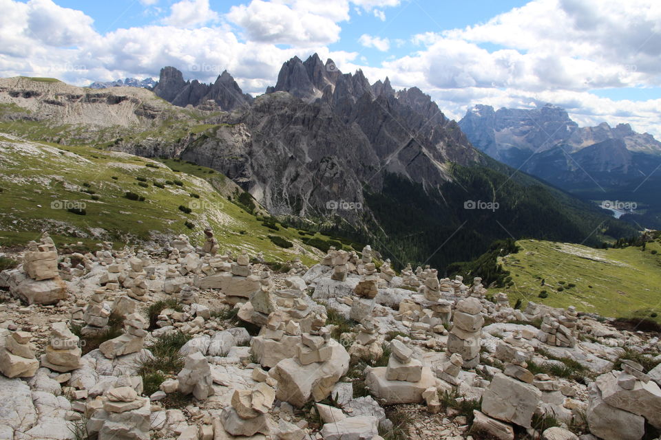 Stack of stones in the Dolomites