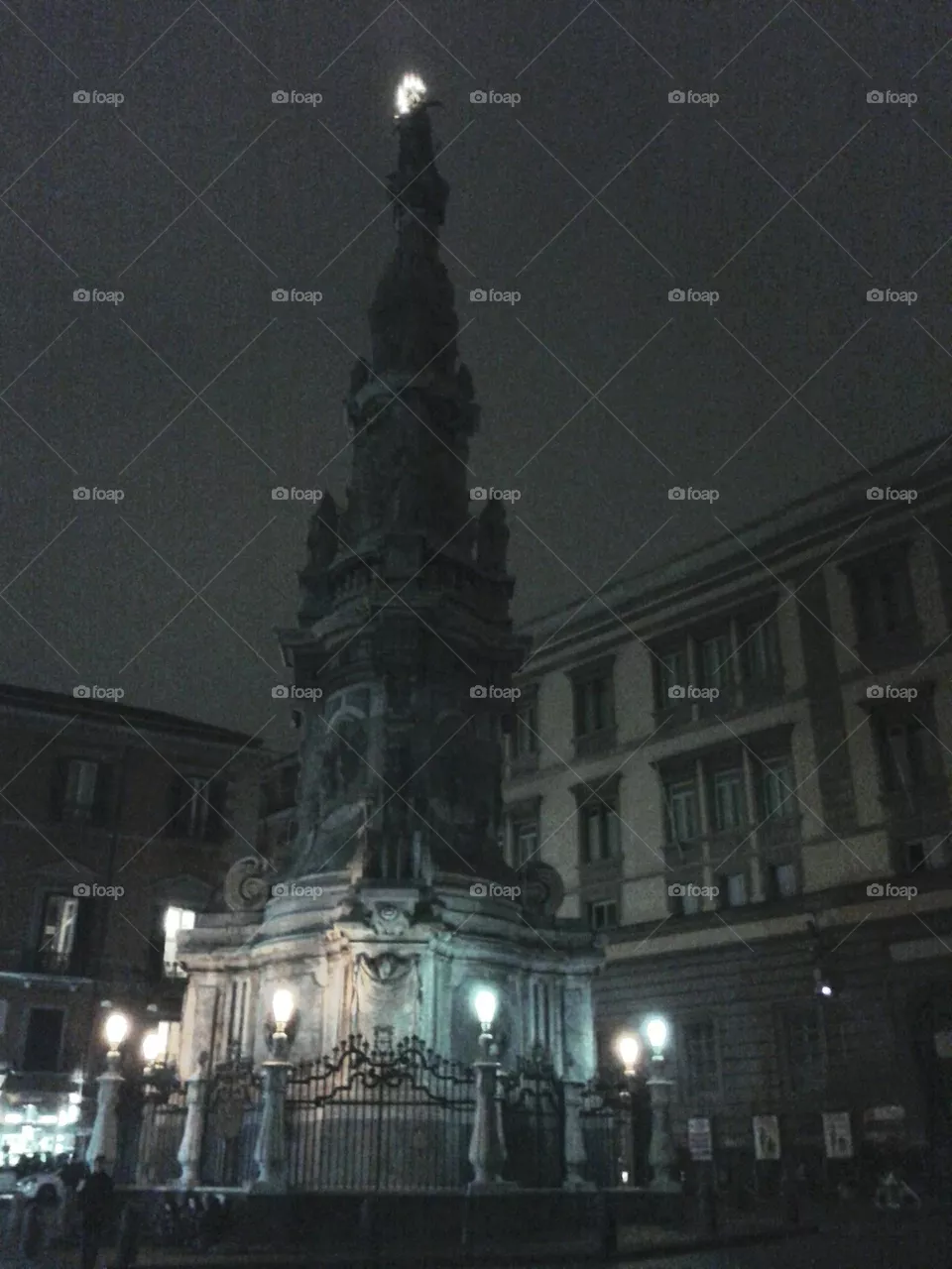 The obelisk in Piazza del Gesu' in Naples on a January night