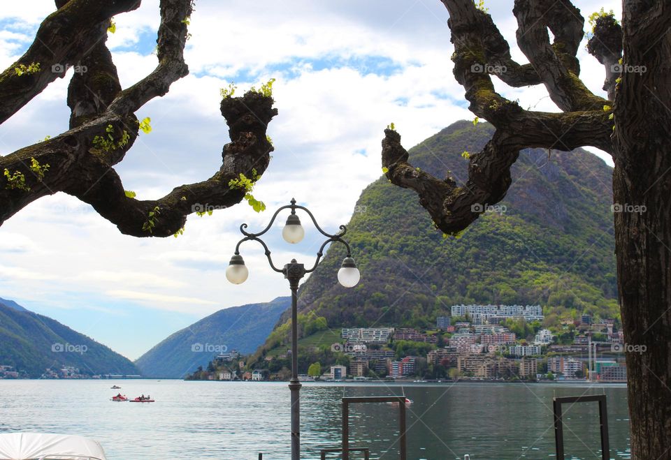 Spring landscape on lake Lugano. Switzerland