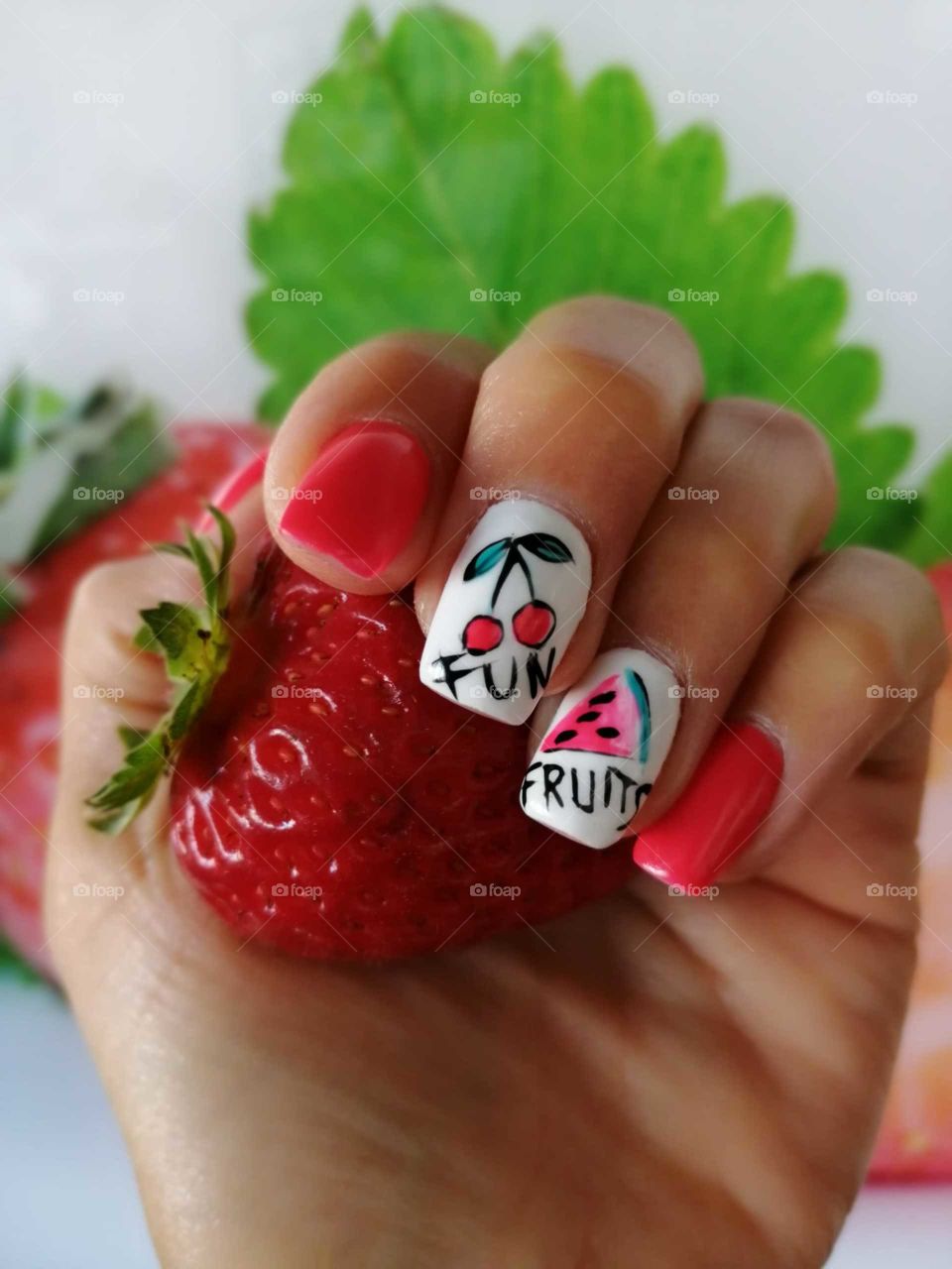 Nails, design, fruit, manicure
