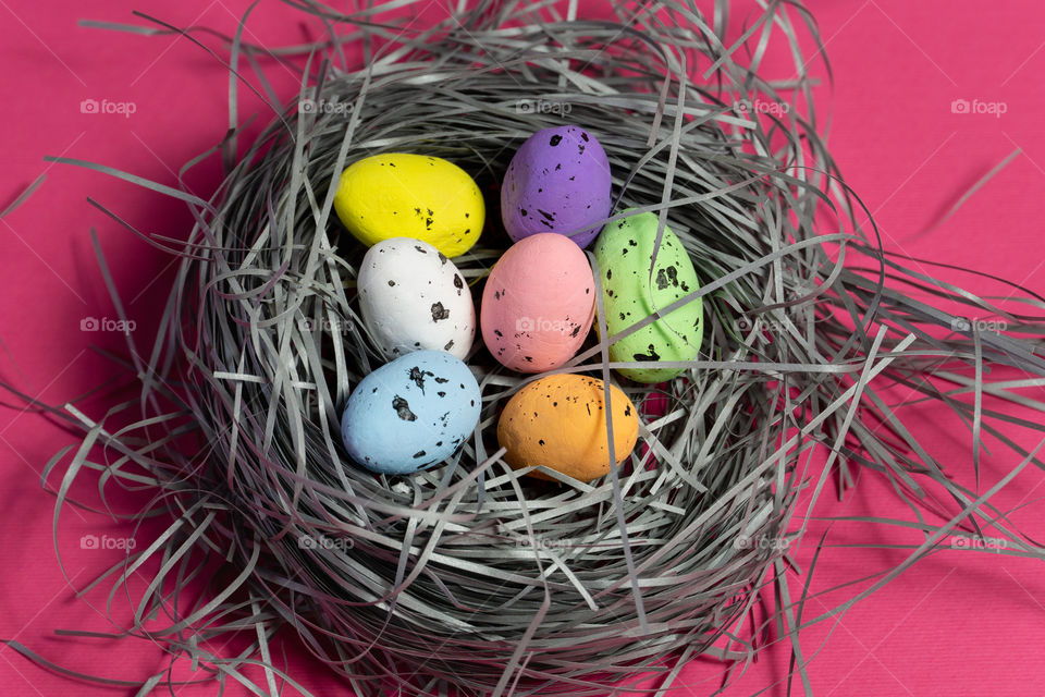 Easter eggs in handmade nest