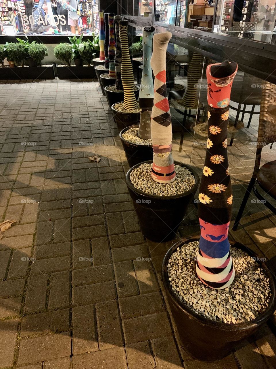 Coloured sock on vases 