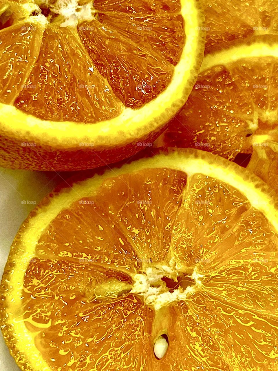 Bright orange sliced ​​into wedges.