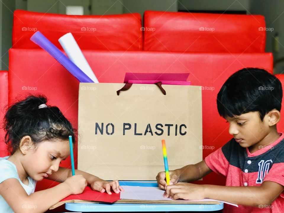 Kids encouraged to use and carry the paper bags instead of using plastic bags. Every kid must know about harms of using plastic bags and uses of paper bags.